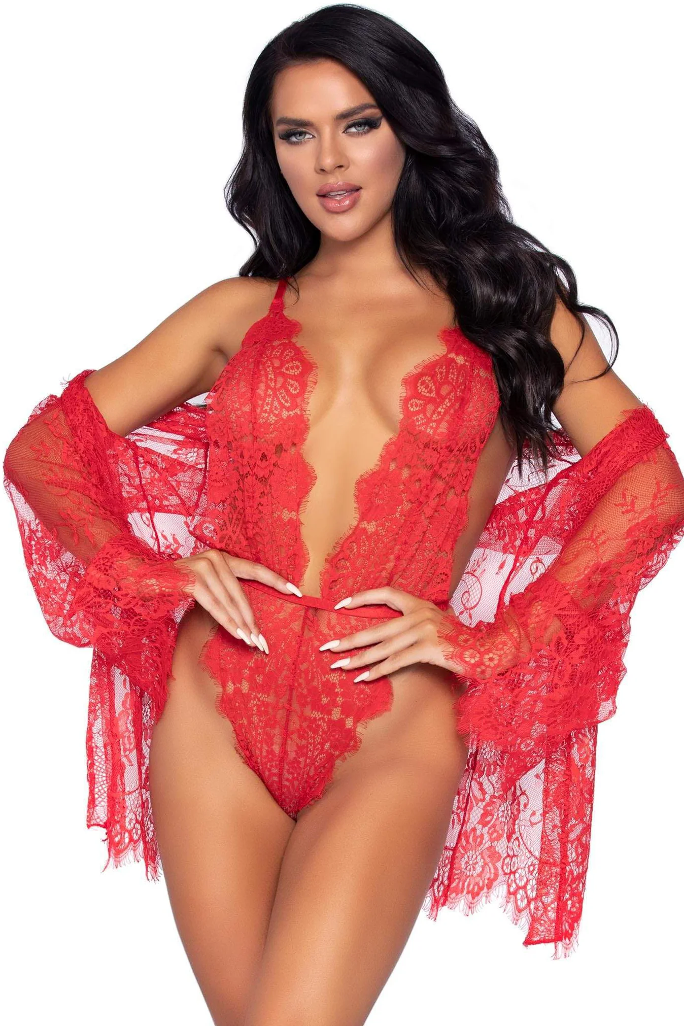 Floral Lace Teddy & Robe Set - Image 5